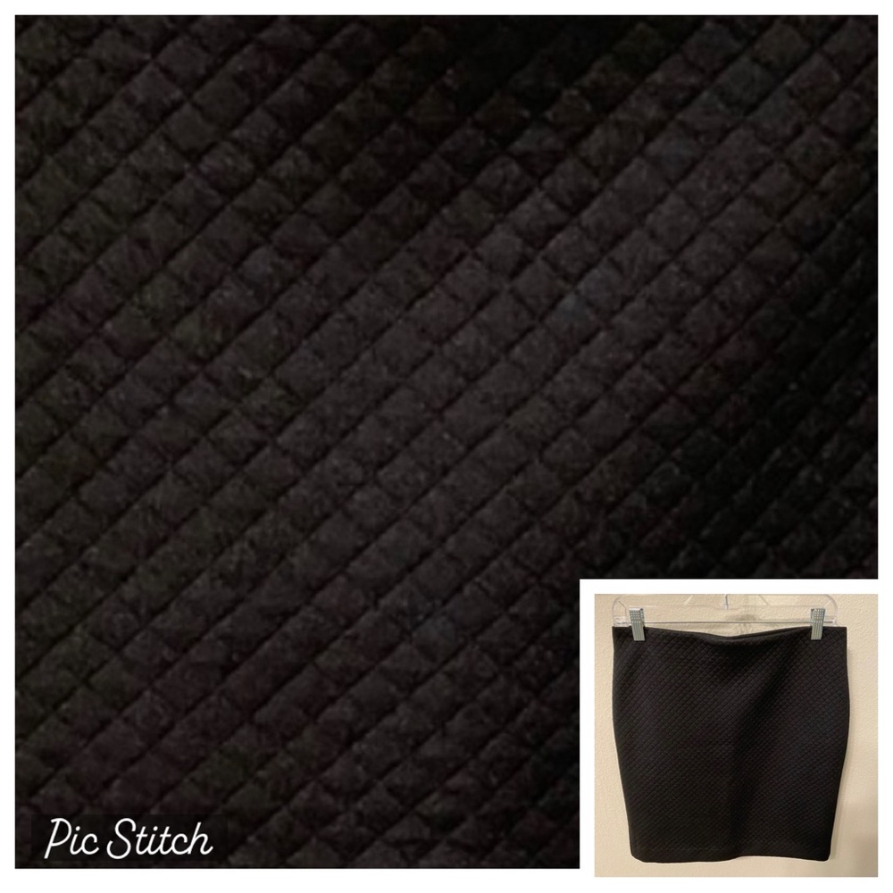 EUC Ann Taylor Loft black diamond weave pull-on skirt, size Medium
